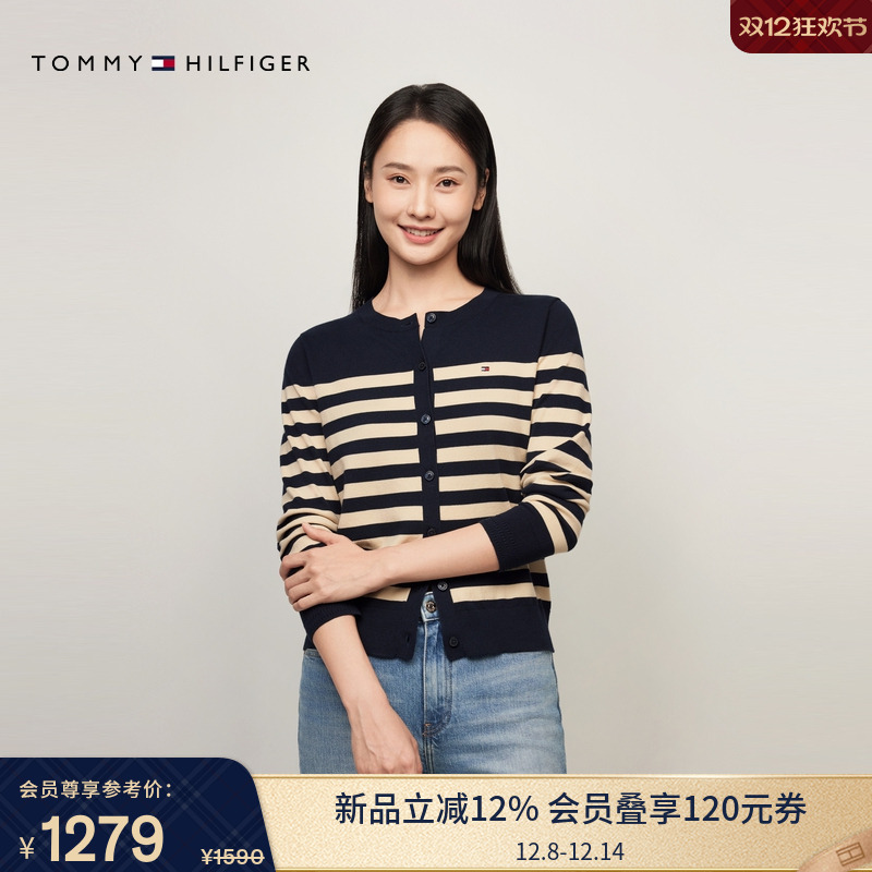 Tommy女装休闲纽扣圆领针织开衫