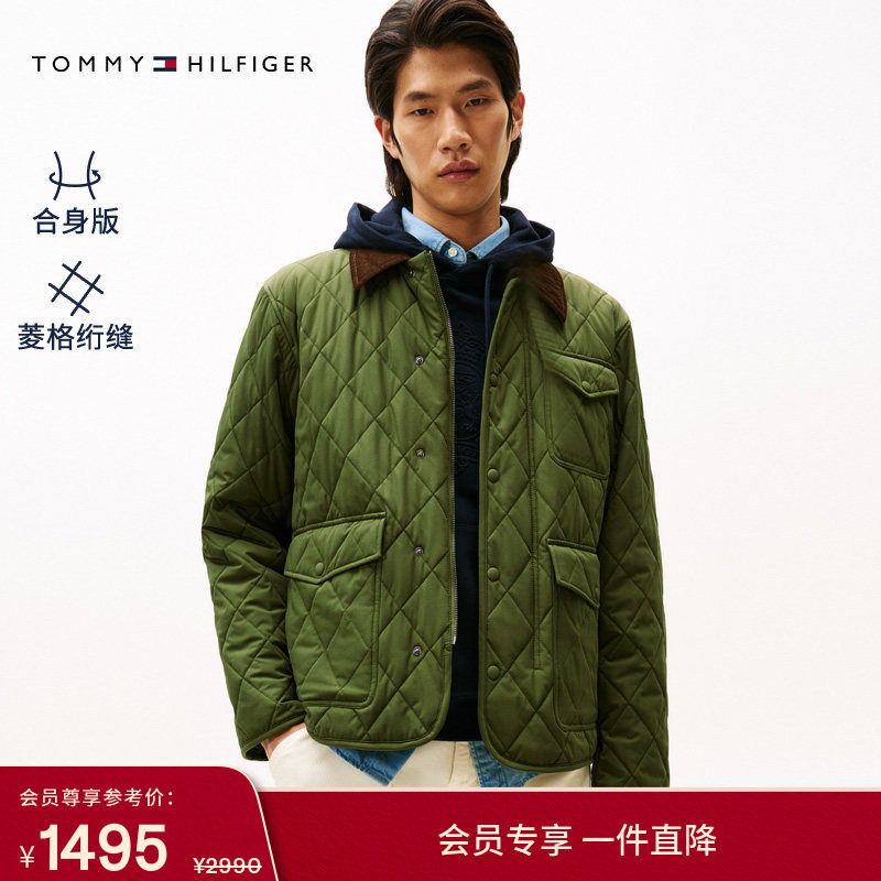【菱格绗缝】Tommy秋冬男巴恩风灯芯绒翻领棉服夹克外套节日礼物
