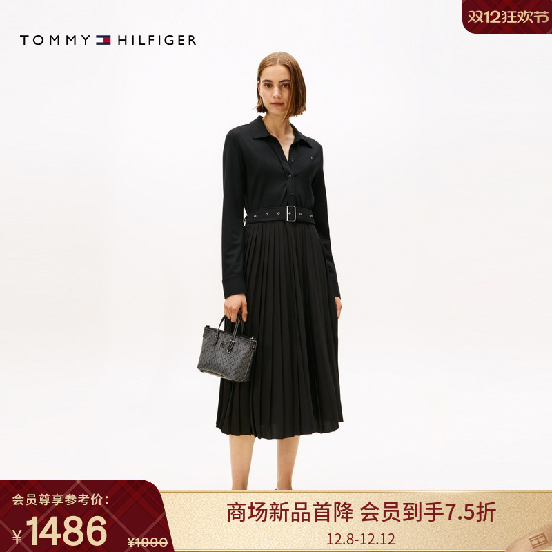 Tommy女装针织拼接收腰连衣裙
