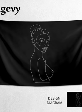 简约黑色摩登性感少女风电视沙发墙装饰海报背景布挂布墙布挂毯