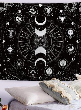 黑色墙布网红房间酒吧神秘神秘背景布曼陀罗室内装饰布 挂毯 定制