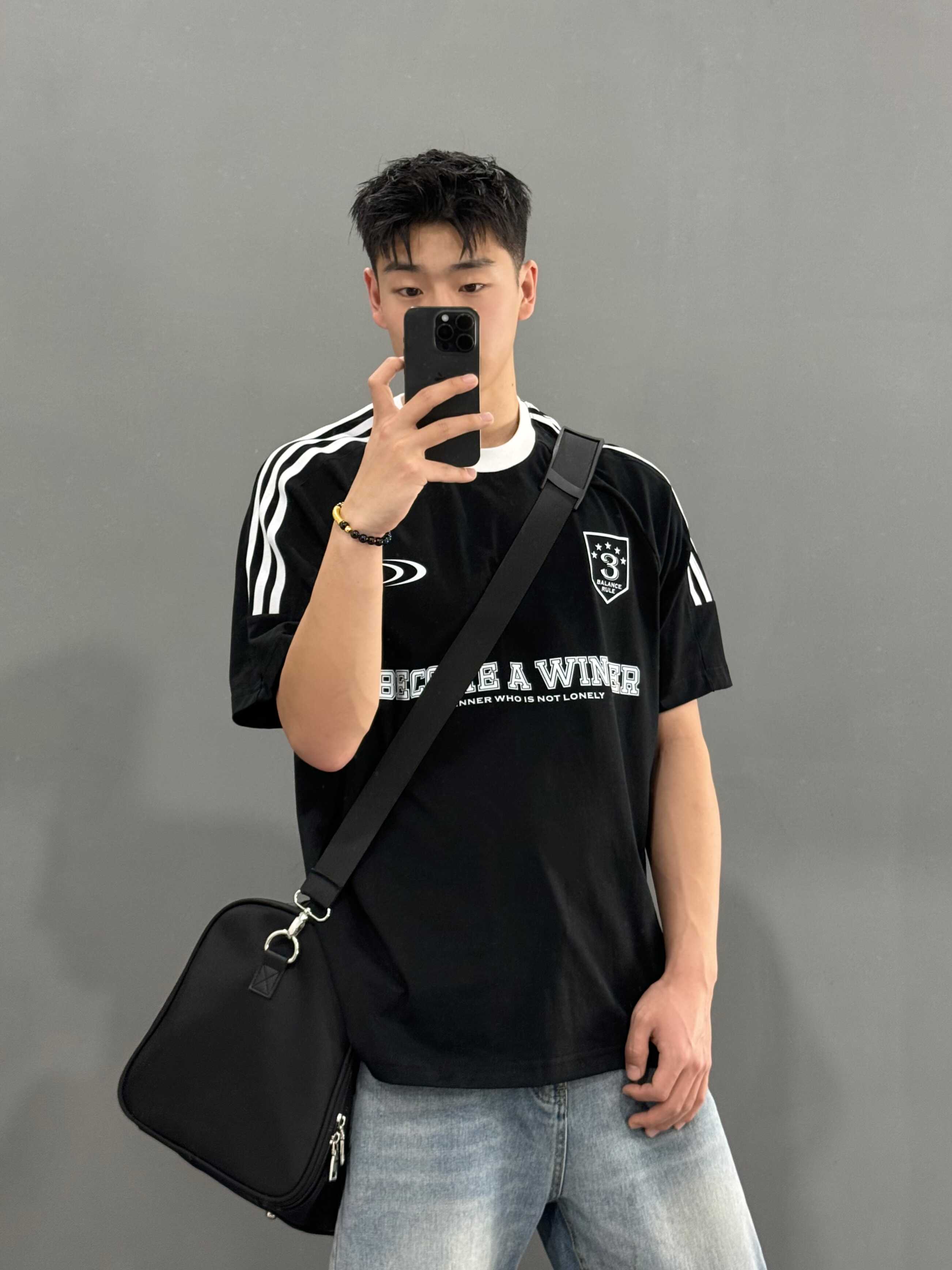 三条杠潮牌美式复古短袖T恤