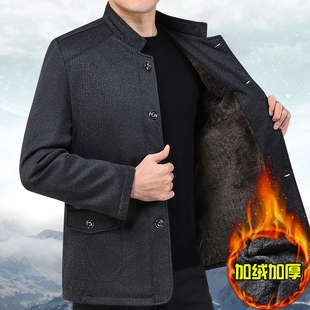 秋冬季中老年人男装加绒爸爸装加厚棉衣服春装父亲夹克衫爷爷外套