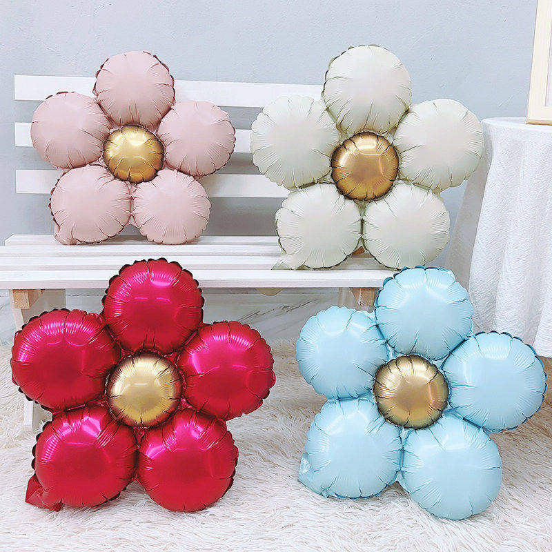 太阳花朵五瓣花气球节日活动布置儿童生日派对装饰周岁铝膜气球