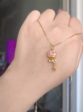黄金包银首饰项链黄金色蛇与星辰玫瑰花朵吊坠莫奈花园珐琅送女友