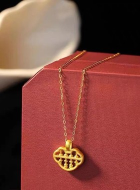 蓼金包银项链黄金色如意算盘小吊坠挂坠锁骨链子高级感送女友礼物