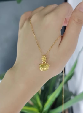 helloKitty凯蒂猫黄金包银吊坠可爱小猫头挂坠项链KT猫猫女送礼物