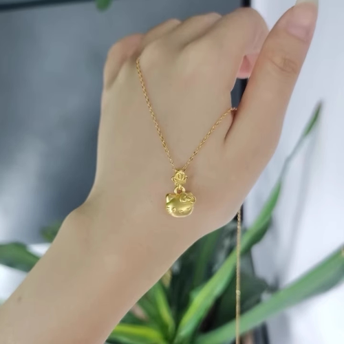helloKitty凯蒂猫黄金包银吊坠可爱小猫头挂坠项链KT猫猫女送礼物