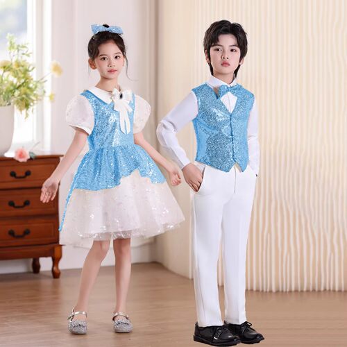 六一儿童合唱演出亮片礼服套装