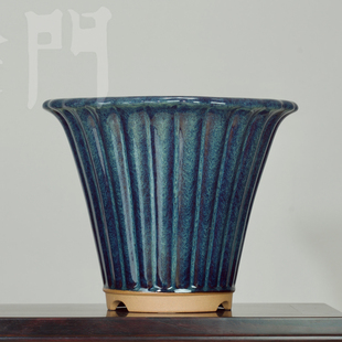 轻奢 东门第45款八尺鉴 海鼠釉瓜棱盆紫砂兰花盆 大号蕙兰盆