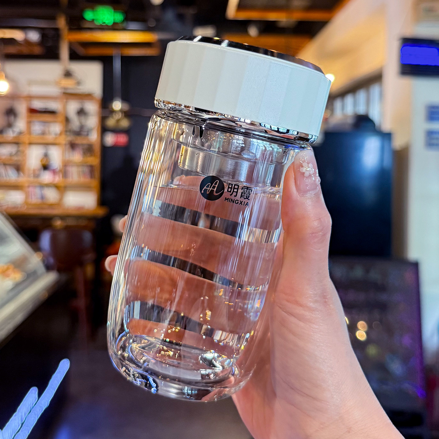 明霞高硼硅双层防烫带茶隔玻璃杯