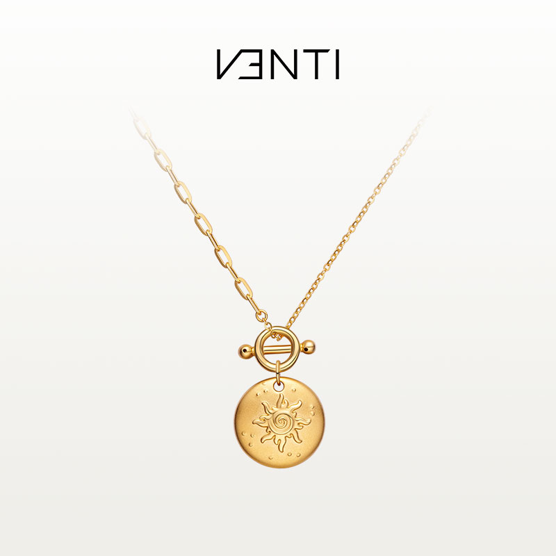 venti/梵迪太阳神 黄金圆环项链足金锁骨链女款礼物正品 刘恋同款
