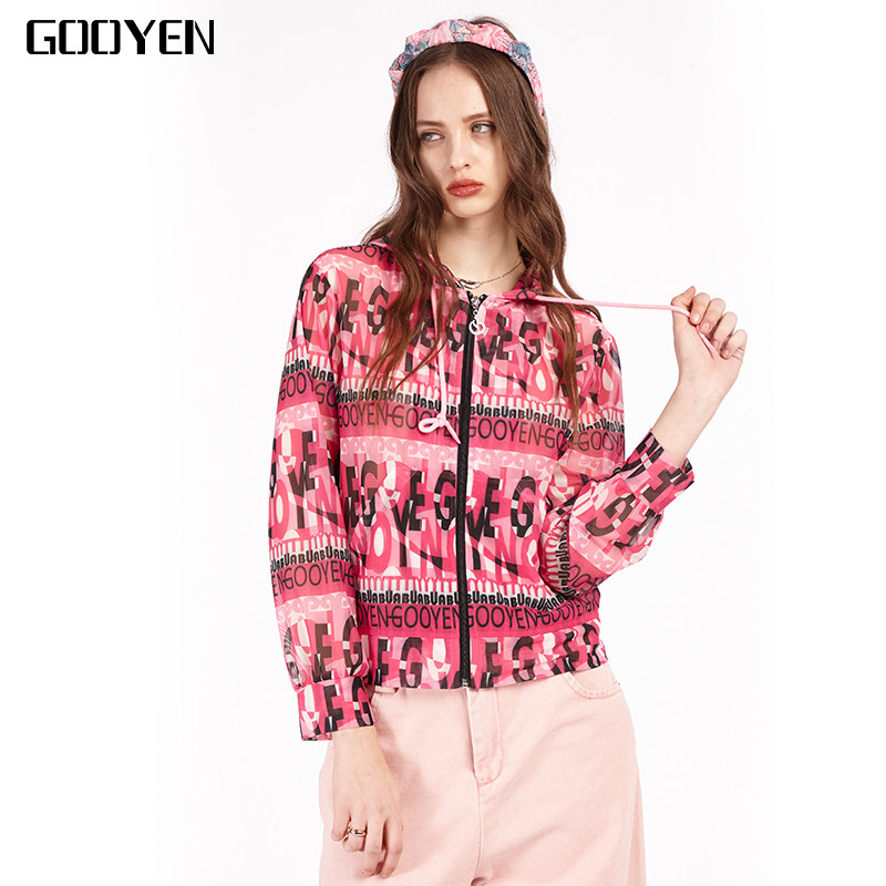 Gooyen|古源 专柜正品 数字叠影印花网纱连帽夹克上衣