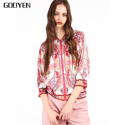Gooyen|古源 专柜正品 宁夏缎面七分袖休闲夹克衫上衣外套