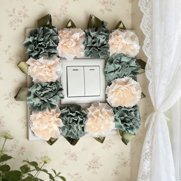 免黏布艺蕾丝单开开关贴韩式仿真花插座边框套保护罩遮丑装饰墙贴