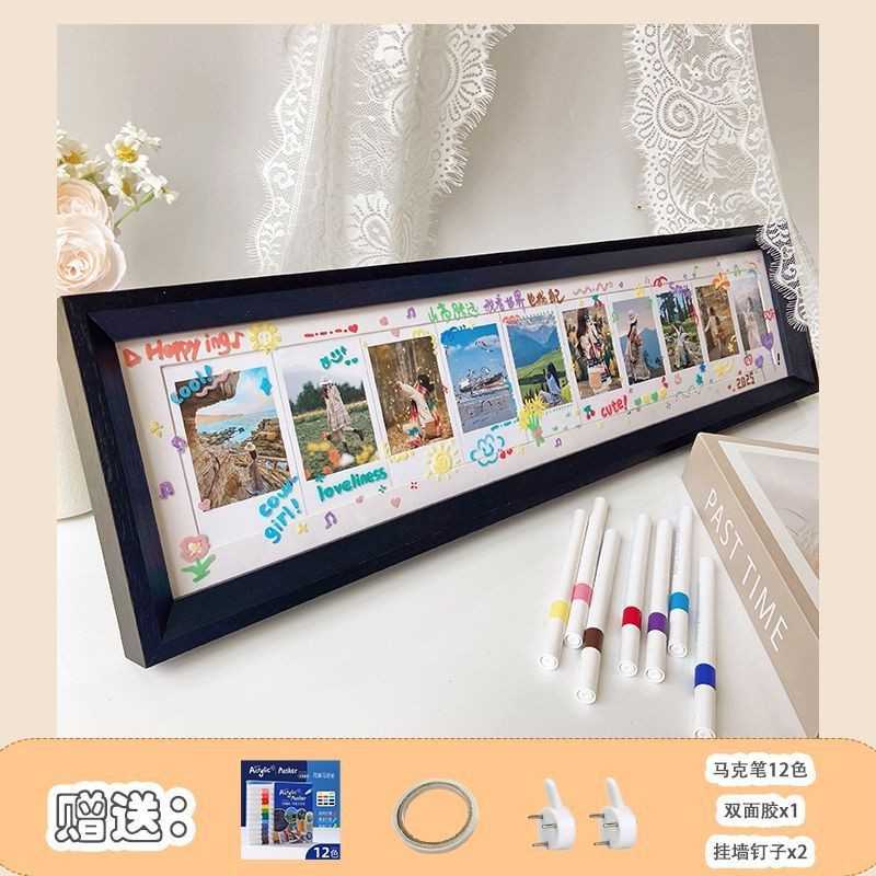 宽幅拍立得相框MINI3寸照片彩虹相纸相框涂鸦长条木质画框摆台diy