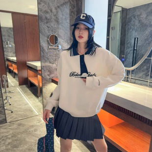 美式学院风翻领卫衣女秋季新品撞色穿搭感显瘦百搭学生休闲上衣