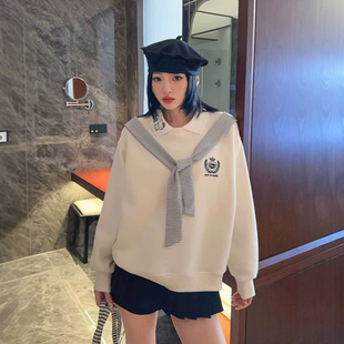 穿搭感韩版卫衣2026秋季新款洋气翻领卡通刺绣学院风假两件上衣