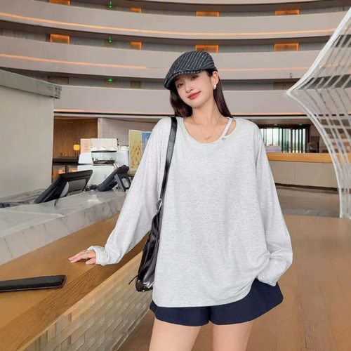 韩版大码宽松显瘦长袖t恤女2026秋季新品180斤小众设计感打底衫女