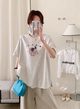 趣味卡通设计感圆领短袖女夏季新款百搭宽松休闲大码胖mmT恤衫