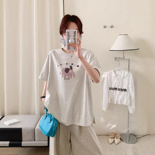 趣味卡通设计感圆领短袖女夏季新款百搭宽松休闲大码胖mmT恤衫