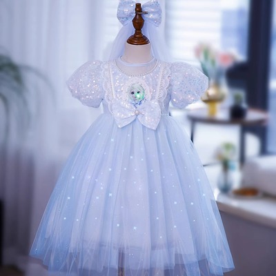 发光爱莎公主夏短袖女童连衣裙子
