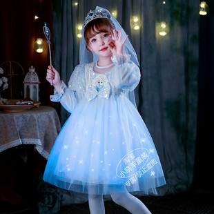 冰雪奇缘发光爱莎公主裙艾莎沙裙女童春夏装新款儿童生日连衣裙子
