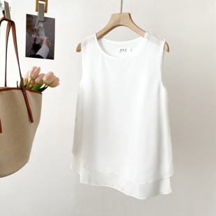 背心女宽松圆领套头打底衫 2026夏季 白色无袖 女装 外穿雪纺上衣 新款