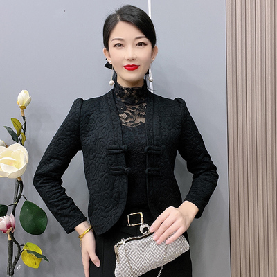 2023秋冬新款旗袍小外搭短款外套女加厚棉夹克衫中国式盘扣上衣女