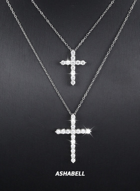 S925纯银十字架锁骨项链女莫桑石