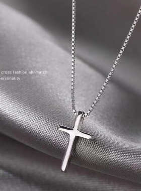 s925纯银光面十字架项链女小巧