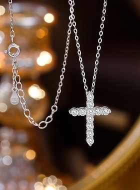S925纯银镶锆十字架吊坠项链