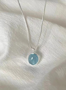 S925海蓝宝吊坠高货纯银项链