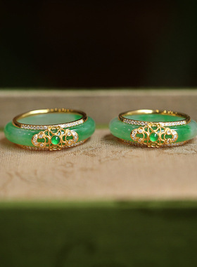 纯银绿玉髓戒指女款开口可调节