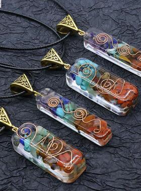 七彩碎石项链天然石吊坠毛衣链