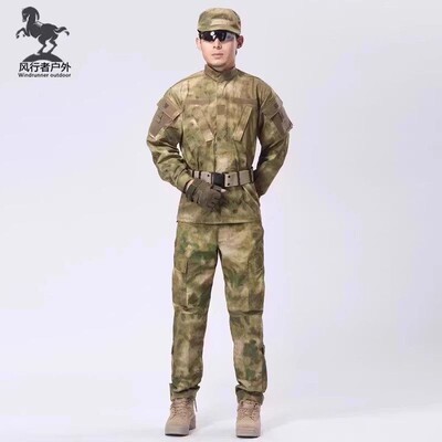 户外绿废墟迷彩服多兜训练服加肥加大套服特种兵伪装服宽松战斗服
