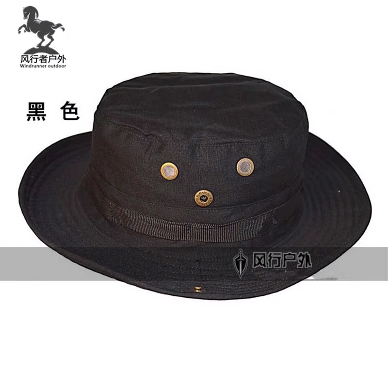 特种兵黑色战术奔尼帽户外旅游登山骑行防晒圆边帽夏季遮阳垂钓帽