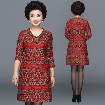 中年打底衫女时尚中老年春季裙子妈妈民族风长