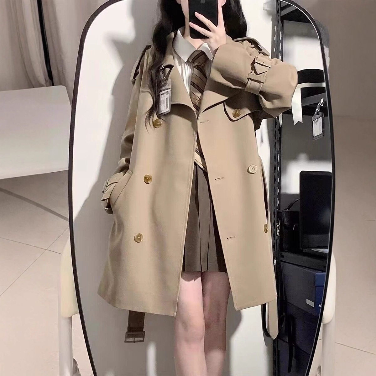 黑色风衣外套女中长款2026春秋新款韩版宽松英伦风小个子大衣外套