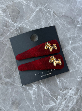 新年红色丝绒小马发夹女2026新款高端侧边夹刘海夹后脑勺一字bb夹