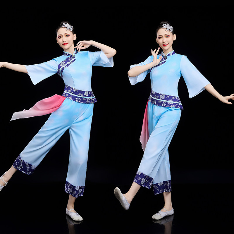 采茶舞演出服装2026新款村姑斗笠舞蹈表演服女中国风古典舞秧歌服图片