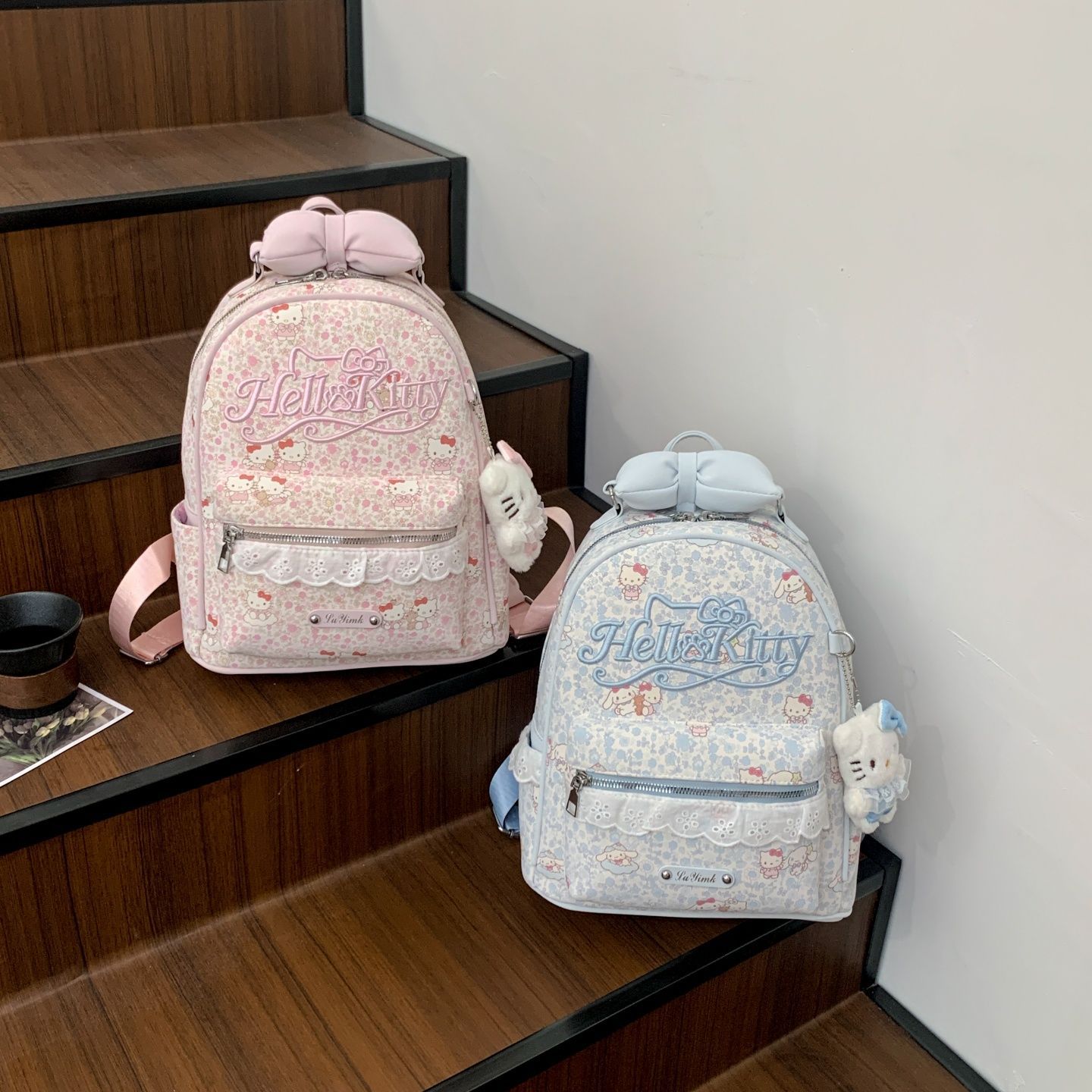 韩系温柔碎花蝴蝶结双肩背包 可爱少女校园书包轻便大容量旅行包