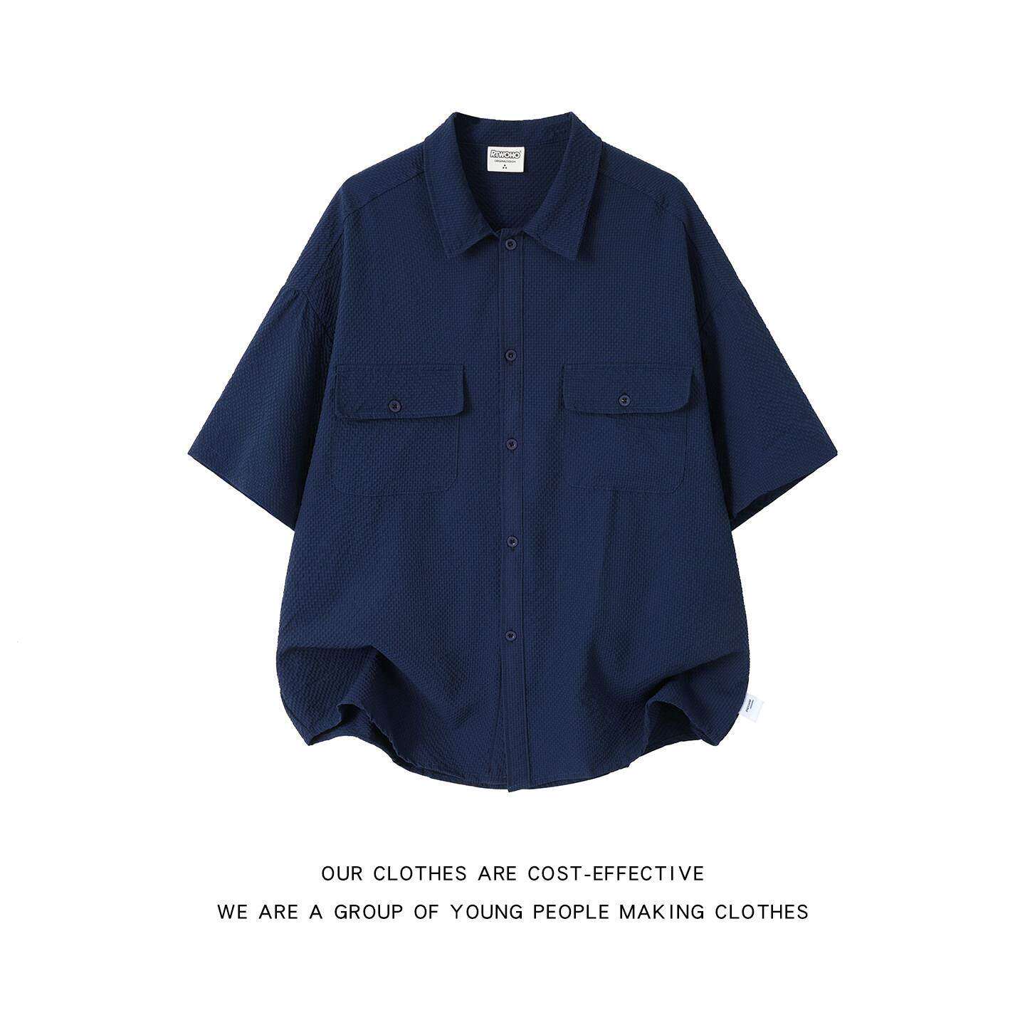 日系工装风泡泡纱工装短袖衬衫男生速干透气休闲双口袋衬衣外套潮