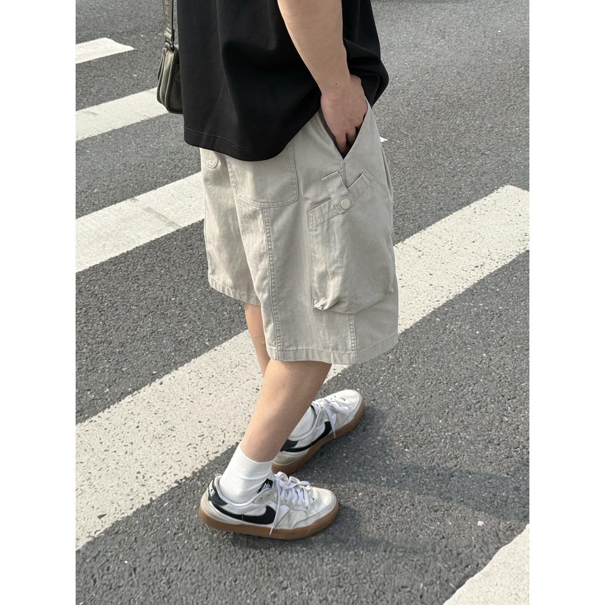 大口袋工装风日系宽松五分裤男款夏季复古松弛感短裤休闲百搭中裤