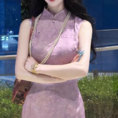 新中式 娇花香 改良连衣裙紫色甜美显瘦中国风立领日常旗袍年轻长款