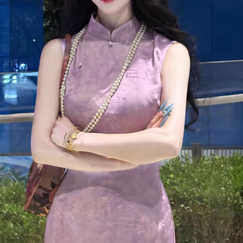 新中式甜美紫色中国风旗袍娇花香