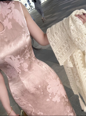 国风新中式甜美旗袍高端粉色改良年轻连衣裙女水滴领比天仙+棠枝