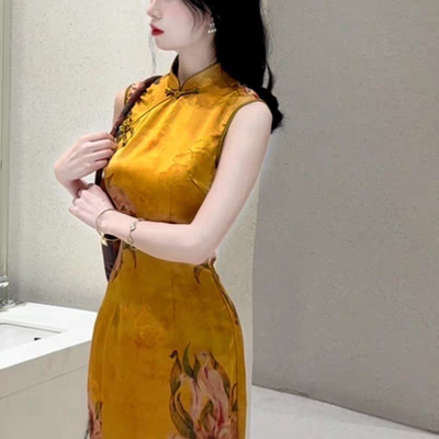 夏季新中式国风旗袍港工富贵黄花