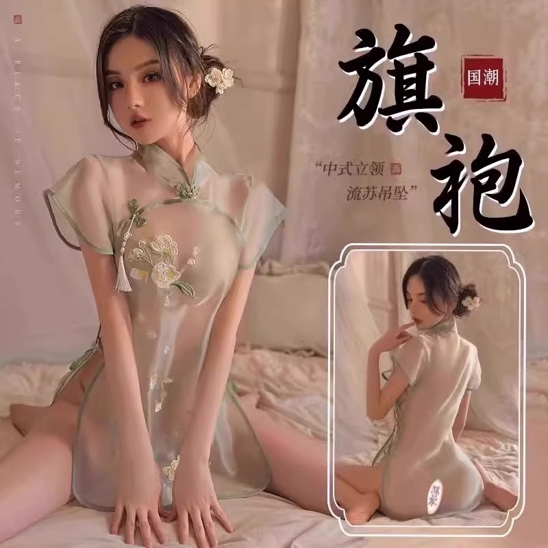 中式性感旗袍大码2025新款纯欲透视情趣感镂空诱惑包臀连衣裙