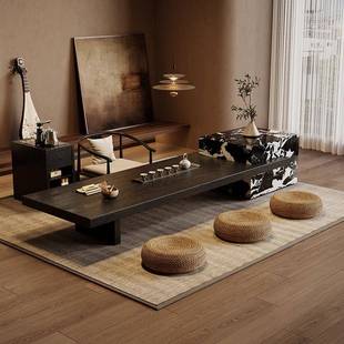 2025新款榻榻米茶台阳台实木茶桌黑色泡茶桌椅日式茶室地台矮桌子